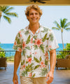 Kahua Plumeria Cotton Men Hawaiian Shirt Coral