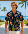 Kahua Plumeria Cotton Men Hawaiian Shirt Navy