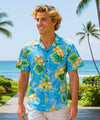 Orchids Paradise Cotton Hawaiian Shirt Sky Blue