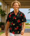 Black Cotton Red Hibiscus Hawaiian Shirt Black