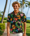 Birds of Paradise Rayon Hawaiian Aloha Shirt Black