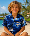 Hawaiian Sunset Boys Cotton Aloha Shirt Navy Blue