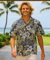 Kalokoi Forest Cotton Men's Hawaiian Shirt Navy Blue