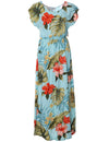 Hibiscus Cap Sleeves Full Length Hawaiian Dress