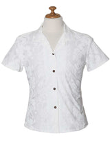Hibiscus Cotton White Fitted Hawaiian Blouse