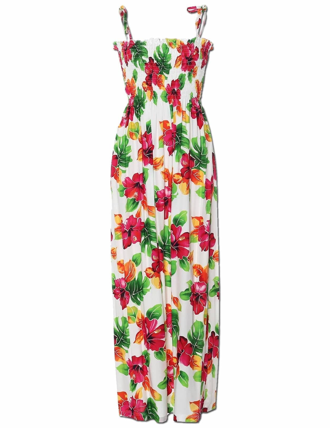 Hibiscus Tube Top Long Hawaiian Smock Dress