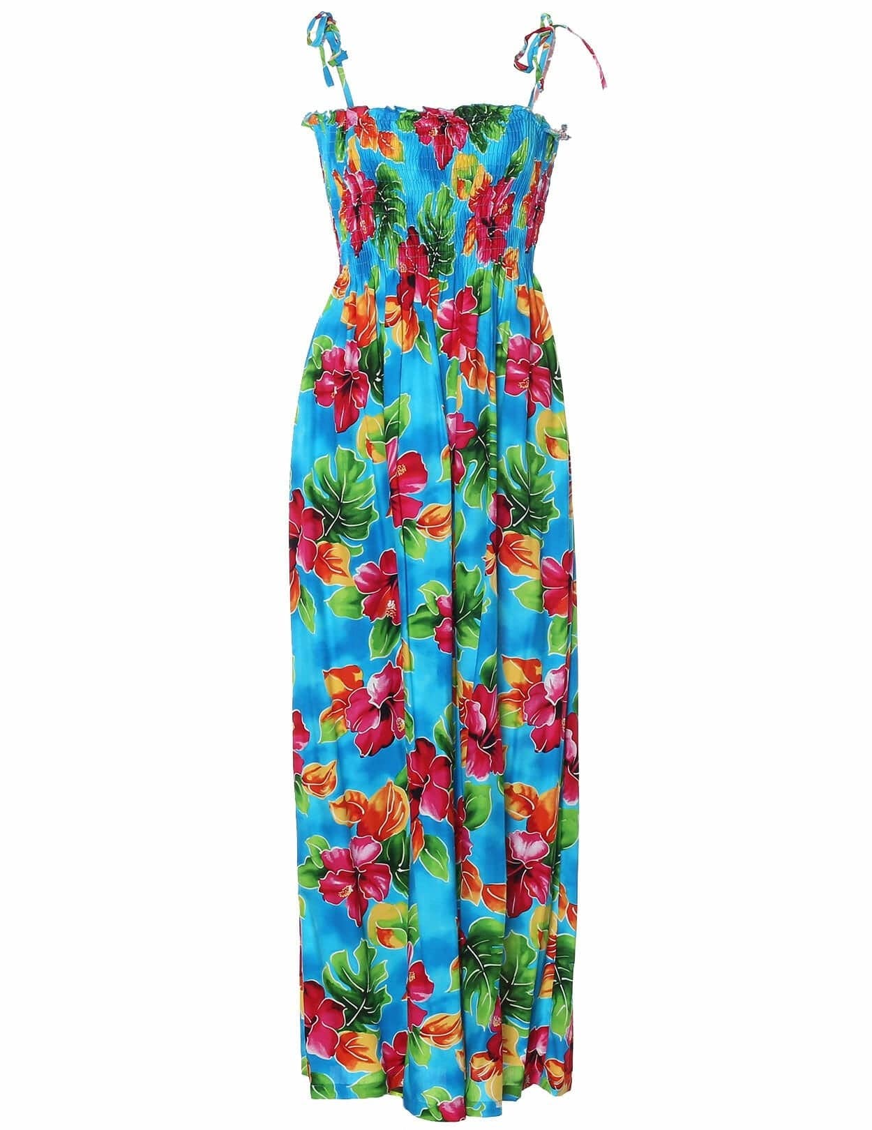 Hibiscus Tube Top Long Hawaiian Smock Dress