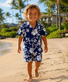 Hibiscus Aloha Shirt and Shorts Boy Set Royal Navy