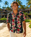 Hibiscus Big Island Cotton Men's Aloha Shirt Black
