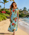 Hibiscus Cap Sleeves Full Length Hawaiian Dress Aqua