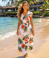 Hibiscus Cap Sleeves Full Length Hawaiian Dress White