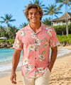 Hibiscus Short Sleeves Cotton Men's Aloha Shirt Coral