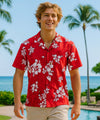 Hibiscus White Cotton Hawaiian Aloha Shirt Red