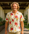 Hibiscus Plumeria Rayon Hawaiian Men's Shirt Cream