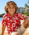 Hibiscus Pareo Boys Hawaiian Shirt Red