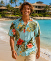 Hibiscus Relaxed Fit Hawaiian Shirt Aqua