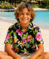 Hibiscus Valley Cotton Boys Aloha Shirt Black