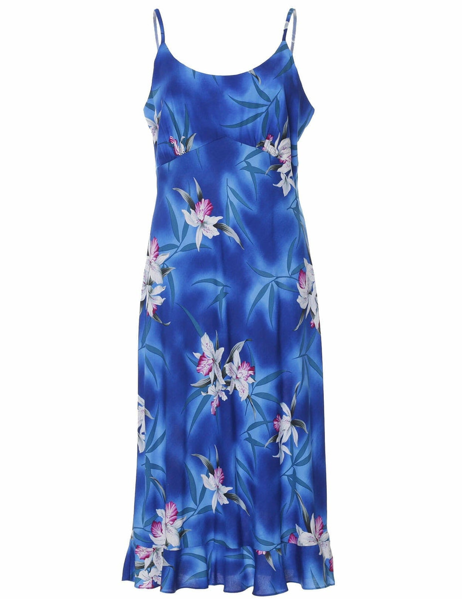 Hina Midi Spaghetti Straps Hawaiian Dress | Aloha Shirts Club Blue / S