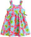Honu Girls Dress with Plumerias and Side Ties Turquoise