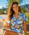 Hookipa Hibiscus Women's Hawaiian Fitted Blouse Blue