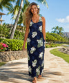 Iliwai Hibiscus Long Maxi Hawaiian Dress Black