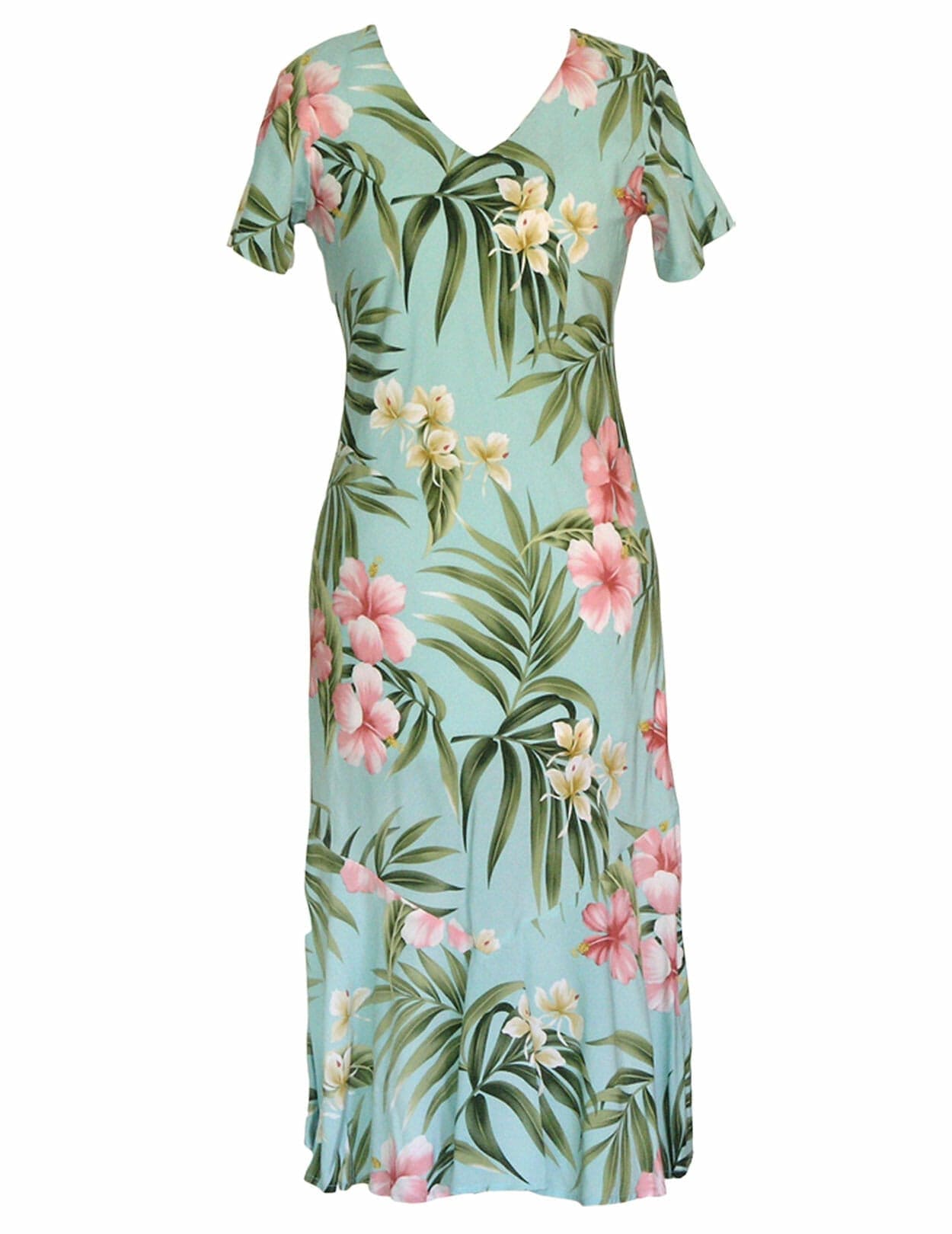 Ilima Long Maxi V-Neck Rayon Hawaiian Dress