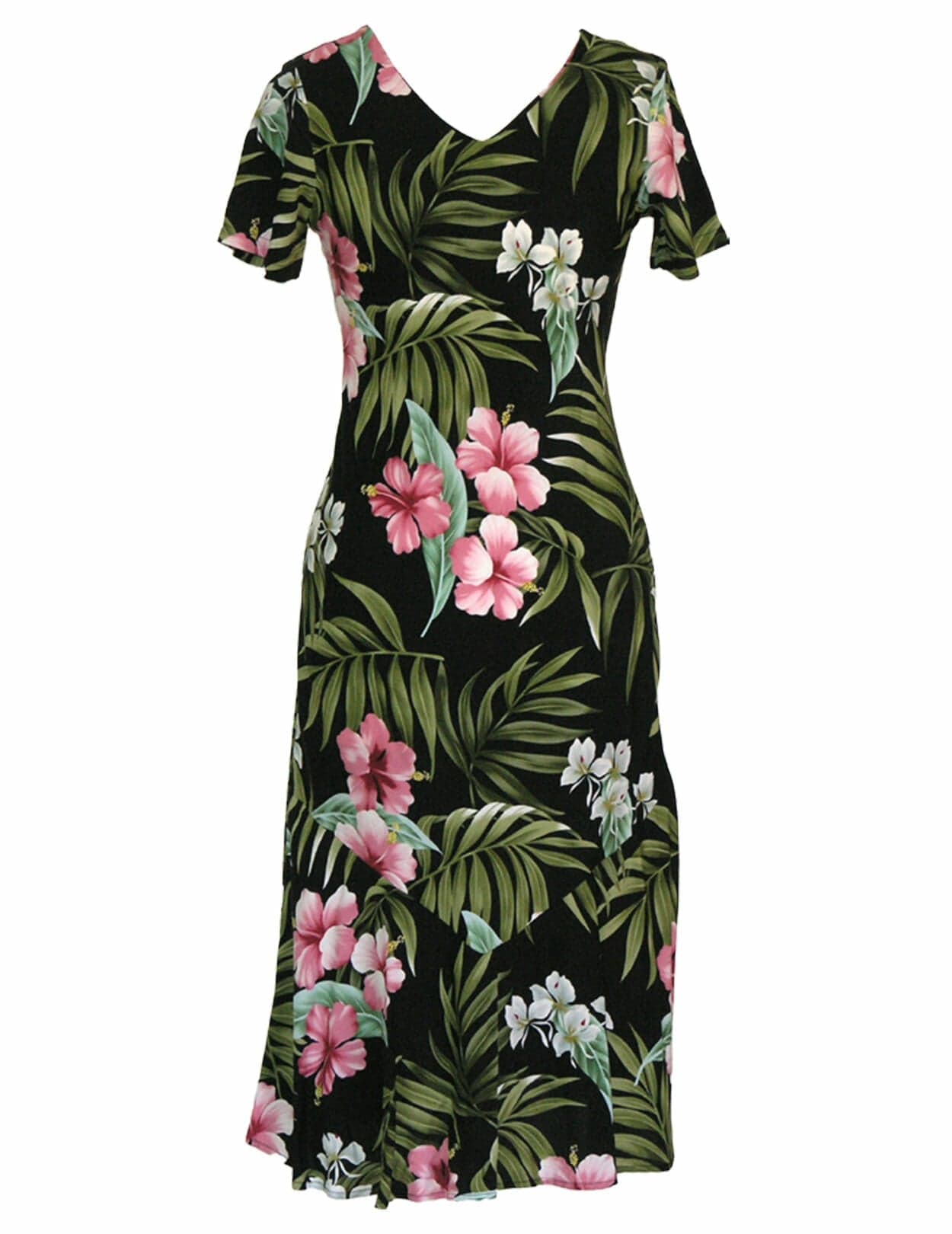 Ilima Long Maxi V-Neck Rayon Hawaiian Dress