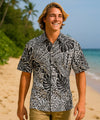 Island Tribal Button Up Aloha Dress Shirt Black