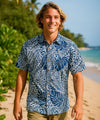 Island Tribal Button Up Aloha Dress Shirt Navy