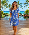 Island Hibiscus Short Muumuu Dress Royal Blue