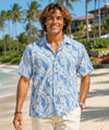 Ivy League Collar Button Up Men's Aloha Shirt Blue