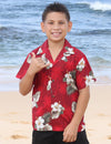Kailua Boys Cotton Aloha Shirt Red