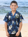 Kailua Boys Cotton Aloha Shirt Navy