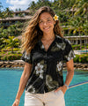 Kailua Hibiscus Flower Fitted Blouse Black