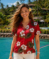 Kailua Hibiscus Flower Fitted Blouse Red
