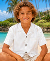 Kihei Boys White Cotton Hawaiian Shirt White