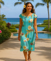 Ceres Knee Length Rayon Hawaiian Dress Green