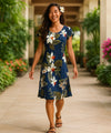 Wainapanapa Orchids Knee Length Hawaiian Dress Navy