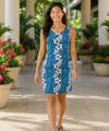 Knee Length Hibiscus Hawaiian Dress Navy