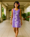 Knee Length Hibiscus Hawaiian Dress Purple