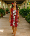 Knee Length Hibiscus Hawaiian Dress Red