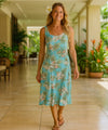 Bias Cut Style Knee Length Hawaiian Dress Aqua