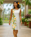 Kaia Hawaiian Sleeveless Knee Length Dress White
