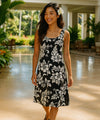 Mid Length Maui Hibiscus Hawaiian Dress Black