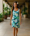 Watercolor Knee Length Hawaiian Dress Ocean Blue