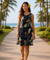 Lelehune Sleeveless Tropical Hawaiian Dress Black