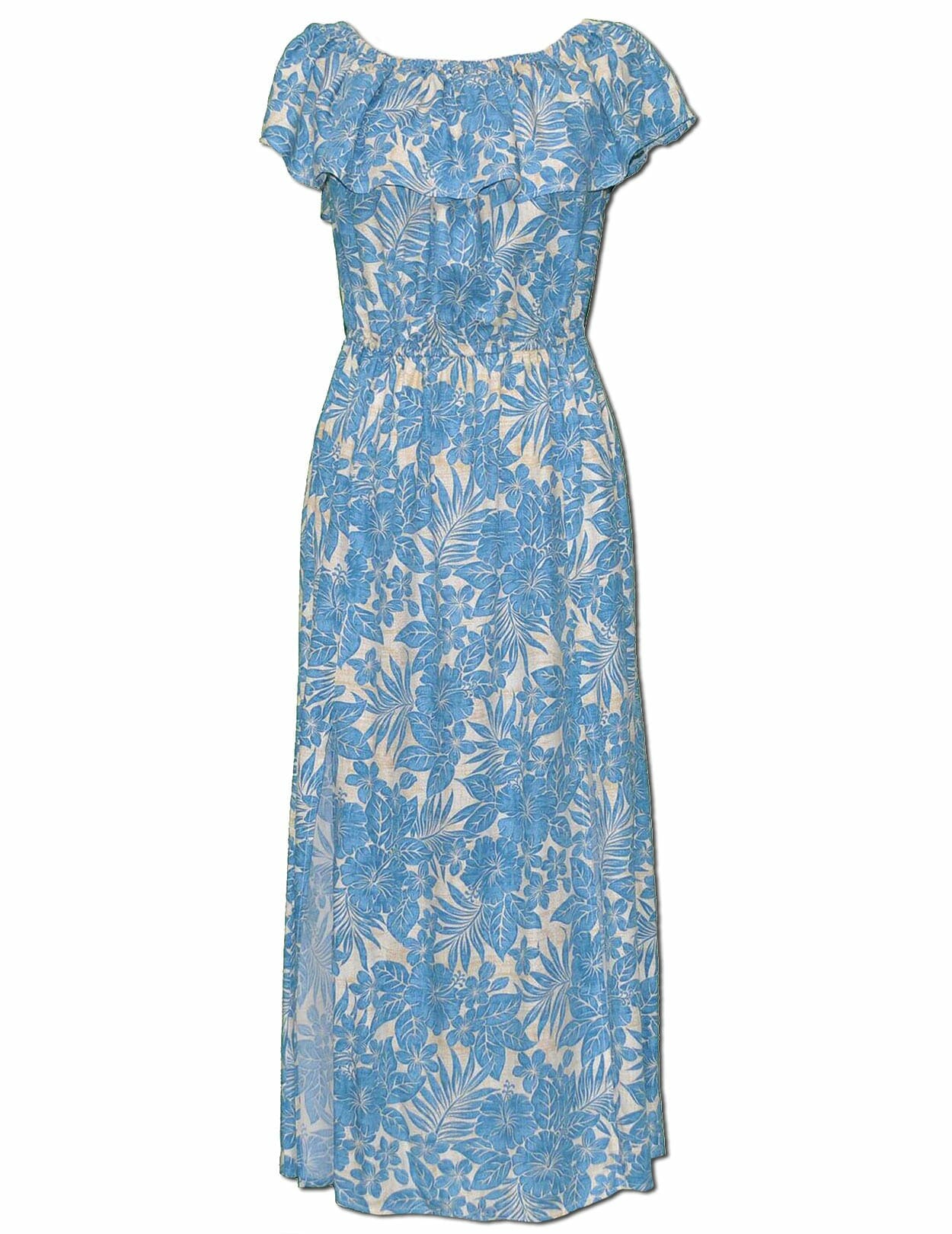 Kohala Forest Off Shoulder Ankle Length Hawaiian Dress