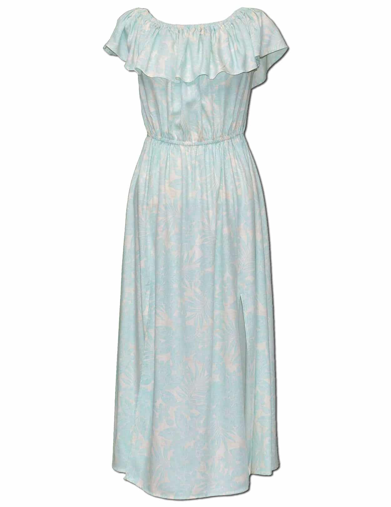 Kohala Forest Off Shoulder Ankle Length Hawaiian Dress