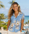 Lanai Fitted Floral Cotton Blouse for Women Light Sky Blue
