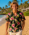 Short Sleeves Lanai Pineapple Cotton Men's Shirt Black